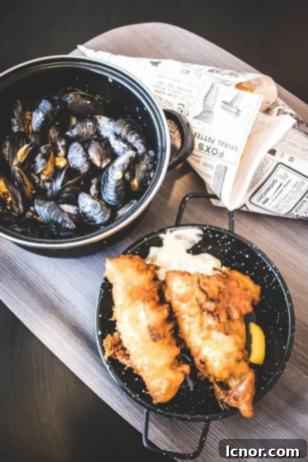 moules frites and fish and chips