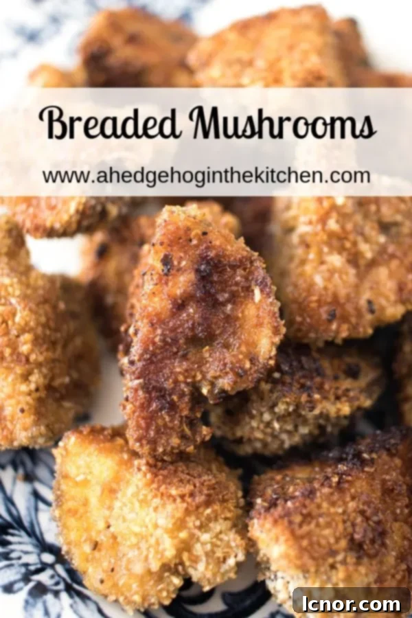 Breaded Mushrooms on a blue and white plate