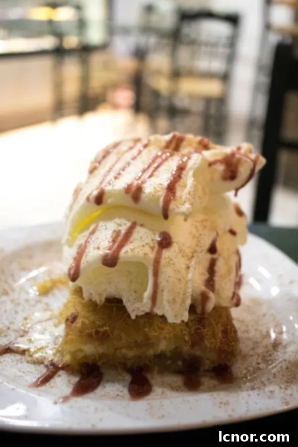 Dessert topped with kaymaki ice cream.