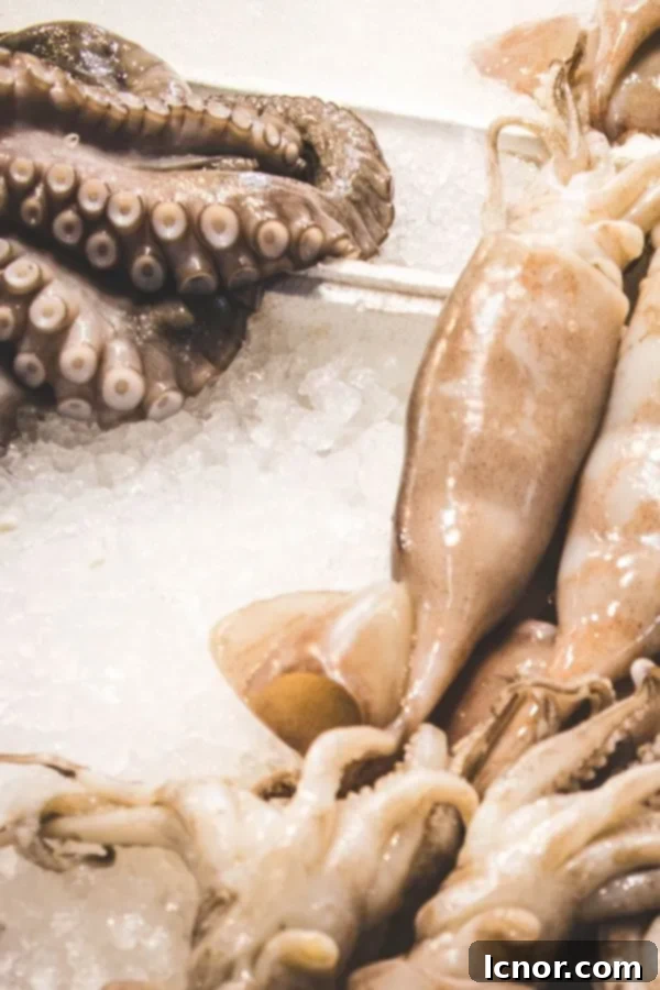 Athens Central Food Market: 10 Must-Visit Reasons 7 A variety of fresh fish and seafood displayed at the Central Market in Athens Greece, including octopus.