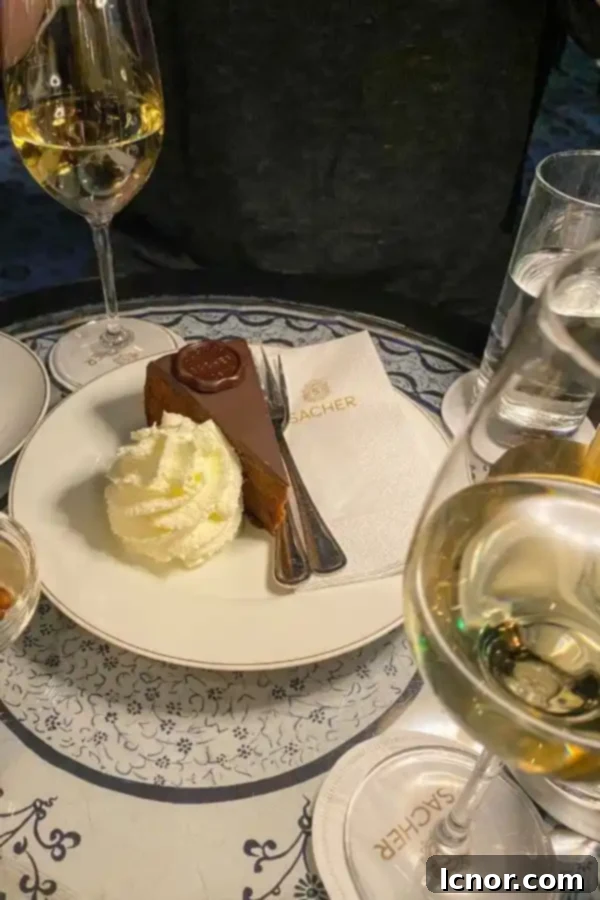 sacher torte and white wine at Blaue Bar Vienna