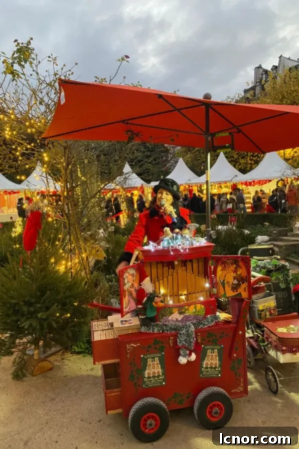 Meaningful Christmas Moments: Couple's Traditions 5 Woman singing at the Notre Dame Christmas Market in Paris, France, capturing the joyful atmosphere of the holidays.